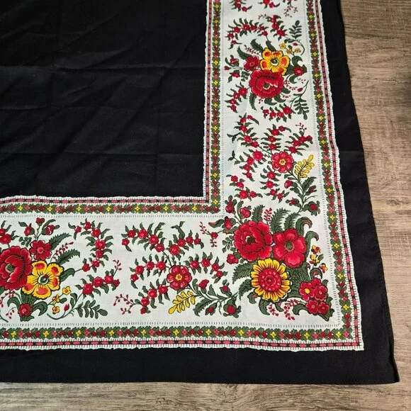 Vintage Valdrome France Vibrant Floral Cotton Scarf 24x24 Red Yellow Flowers